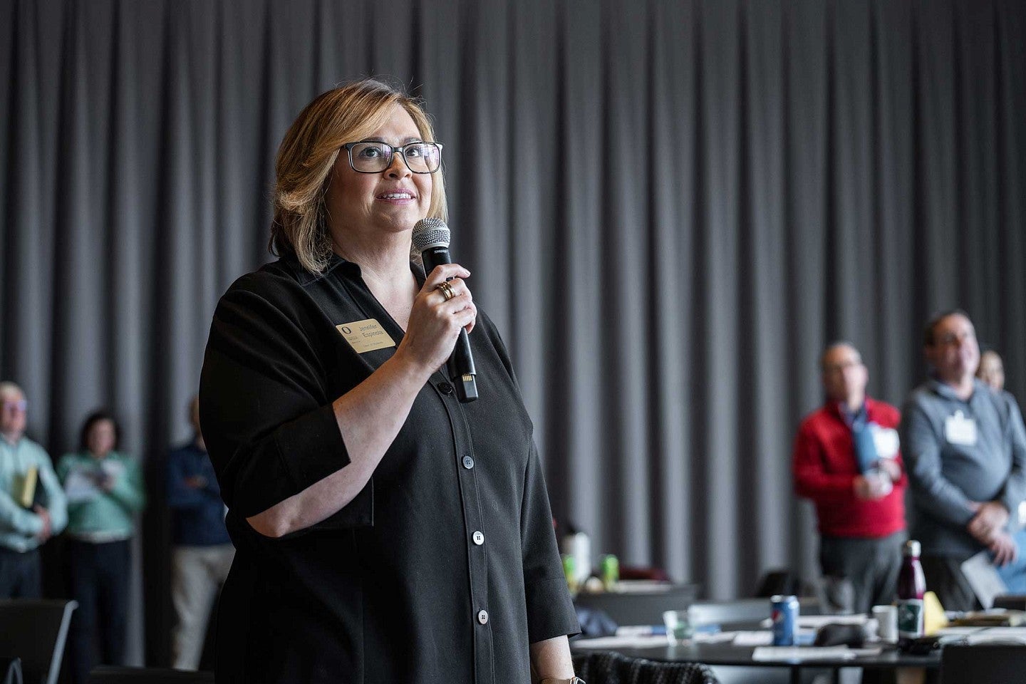 Jennifer Espinola with microphone