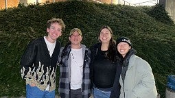 Members of the EWP and FireGen team at the University of Oregon campus, from left to right: Kyle Trefny, Ryan Reed, Meredith Jacobson, Annabelle Law.