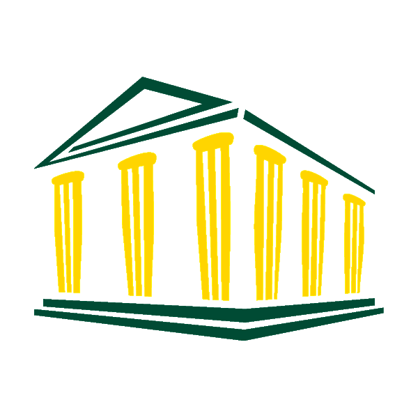 DRU logo - green and gold outline of building with columns